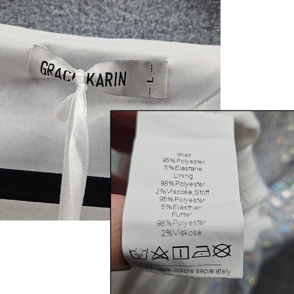 NWT Grace Karin Women L Sequin Cocktail Dress White Off Shoulder Party Occasion - Picture 8 of 8